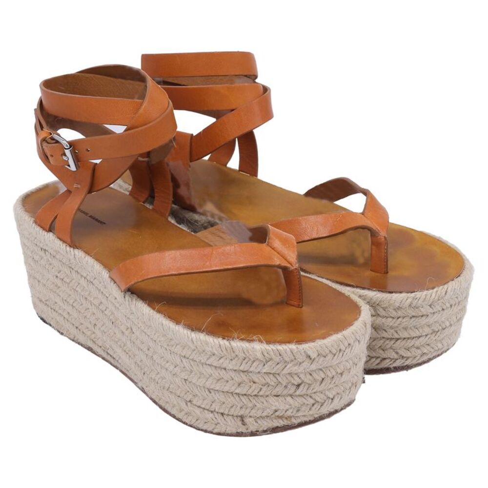 Isabel Marant Thong Ankle Strap Espadrille Wedge Sandals in Brown Leather - Picture 3 of 8